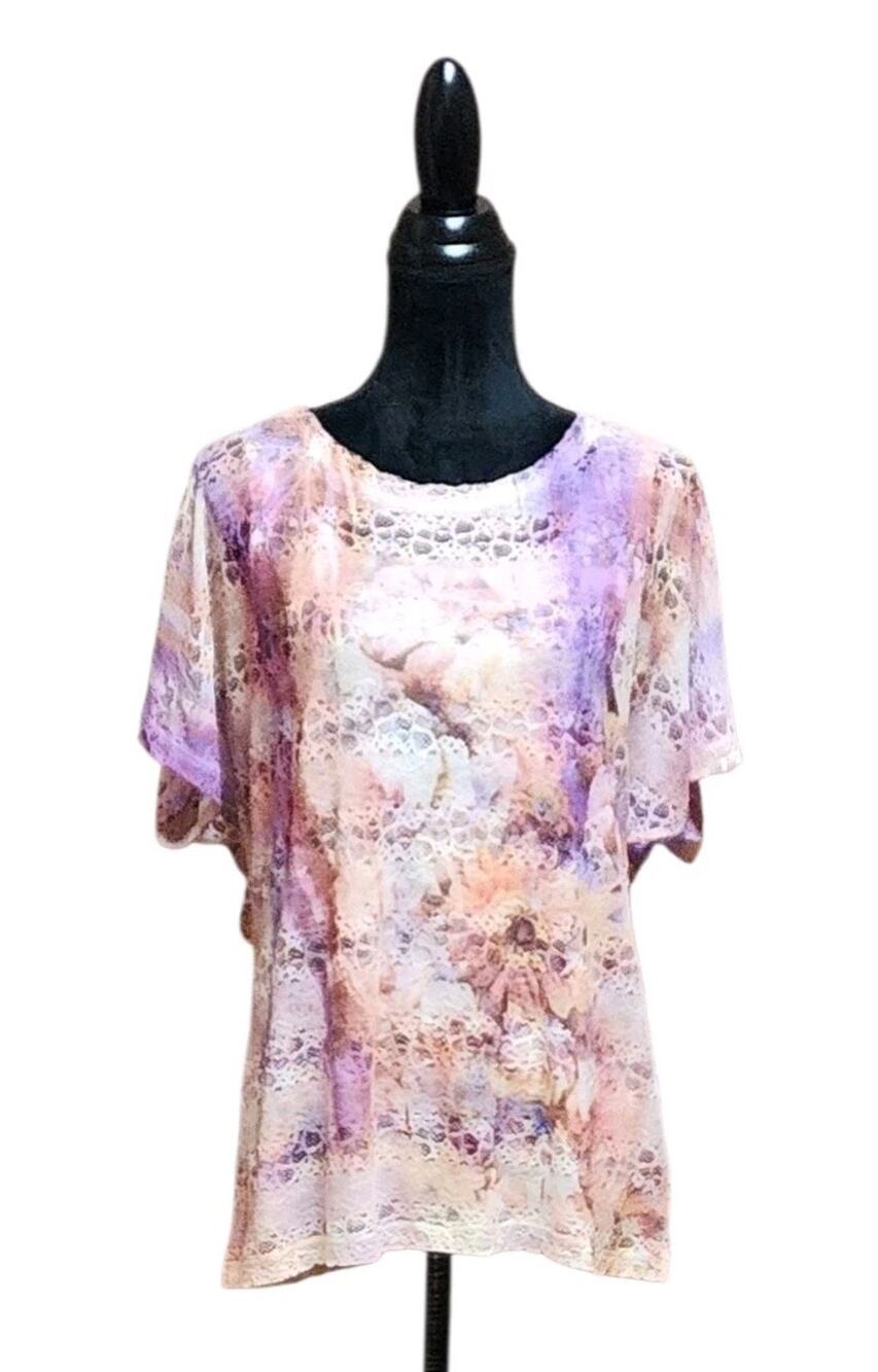 Chico's 2 Many Melodies Duet Top Layered Top Multi Colored Floral Size L Large